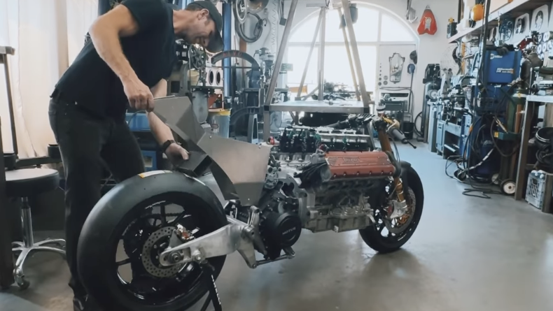 Maxwell Hazan with the Ferrari-engined bike